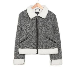 Ookie & Lala Faux Shearing Moto Sweater Jacket Black & White Size XL